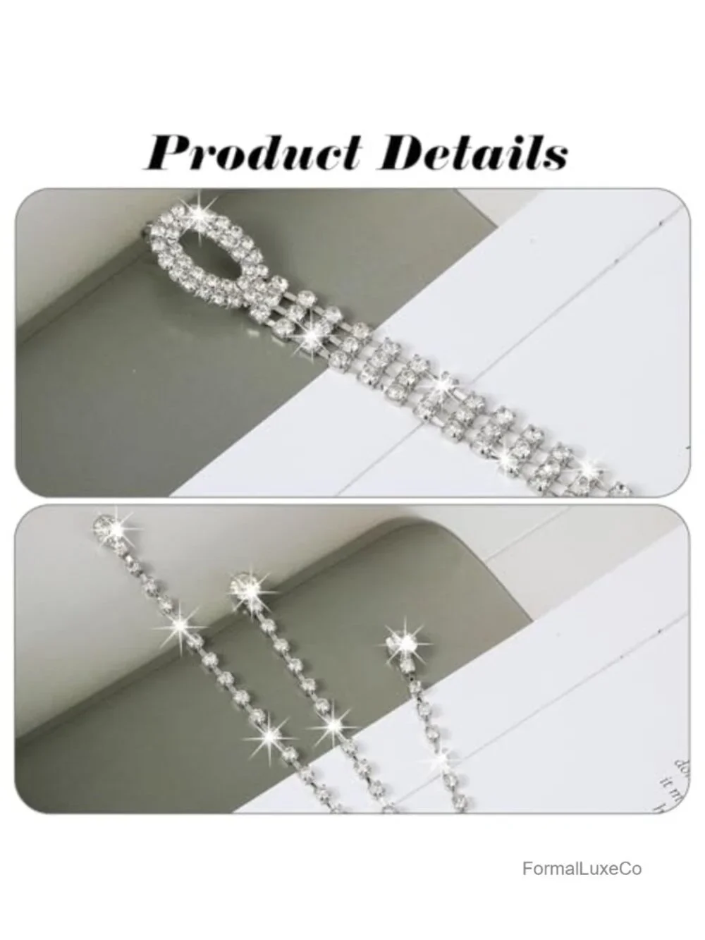 Rhinestone Chain Belt for Women, Sparkly Silver Waist Belt, Adjustable Hook &
